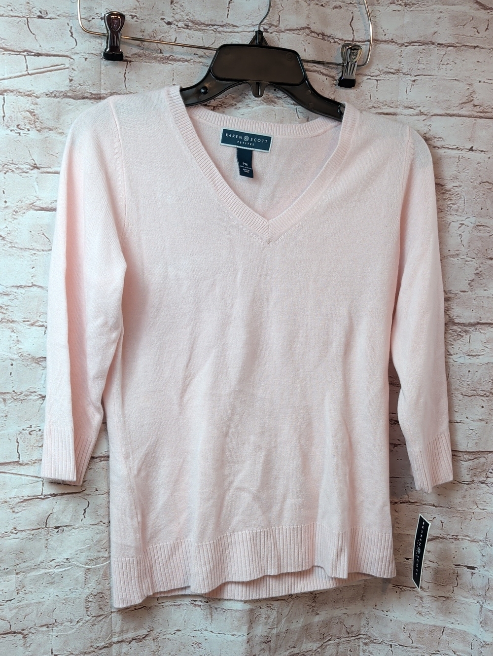 Karen Scott Women's Pink V-Neck Sweater Acrylic Petite Medium New Nwt